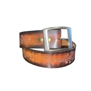 Handcrafted Leather Embossed Brown‎ Women’s Belt Size 28